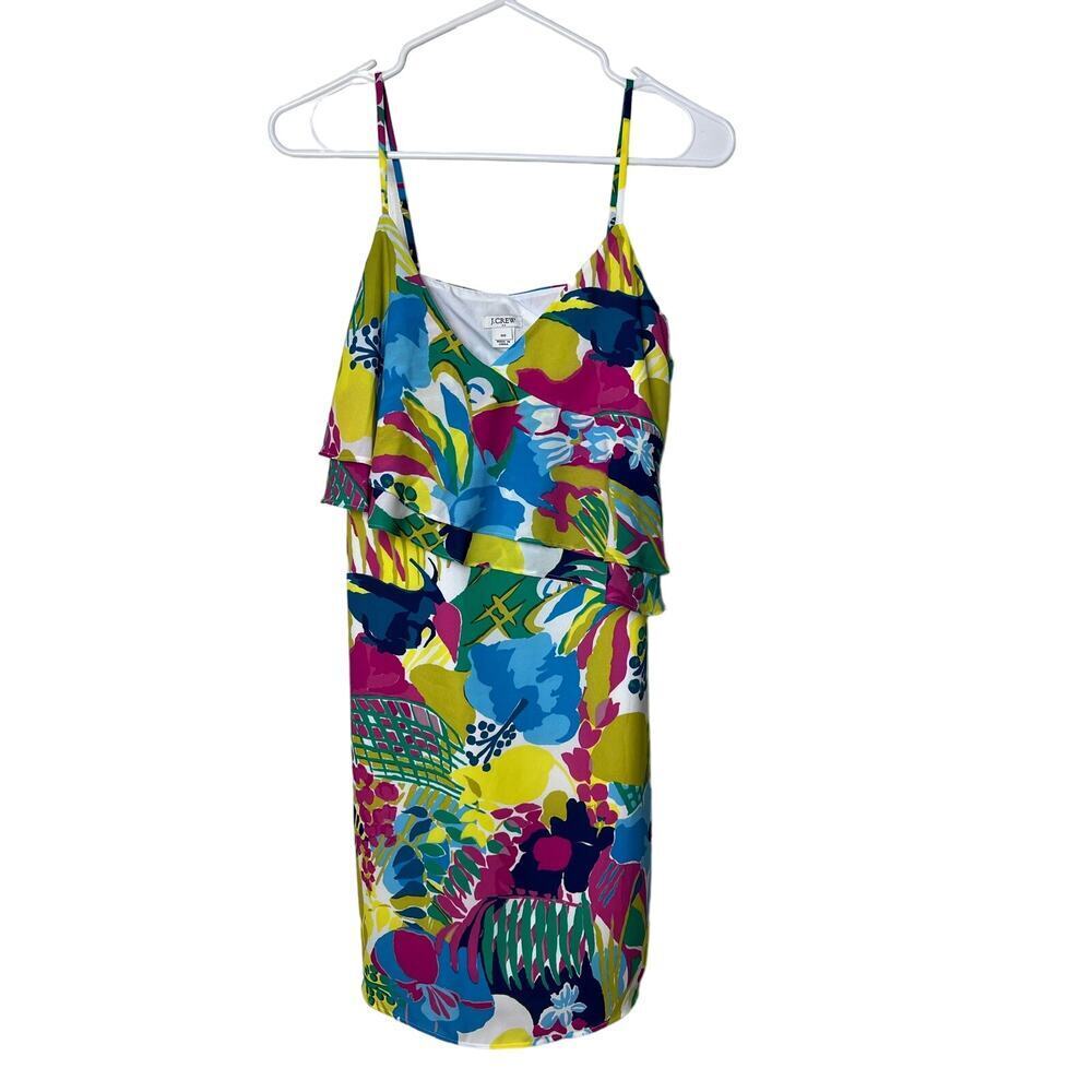 J. Crew Printed Colorful Ruffle Front Cami Dress Tropical Floral Print